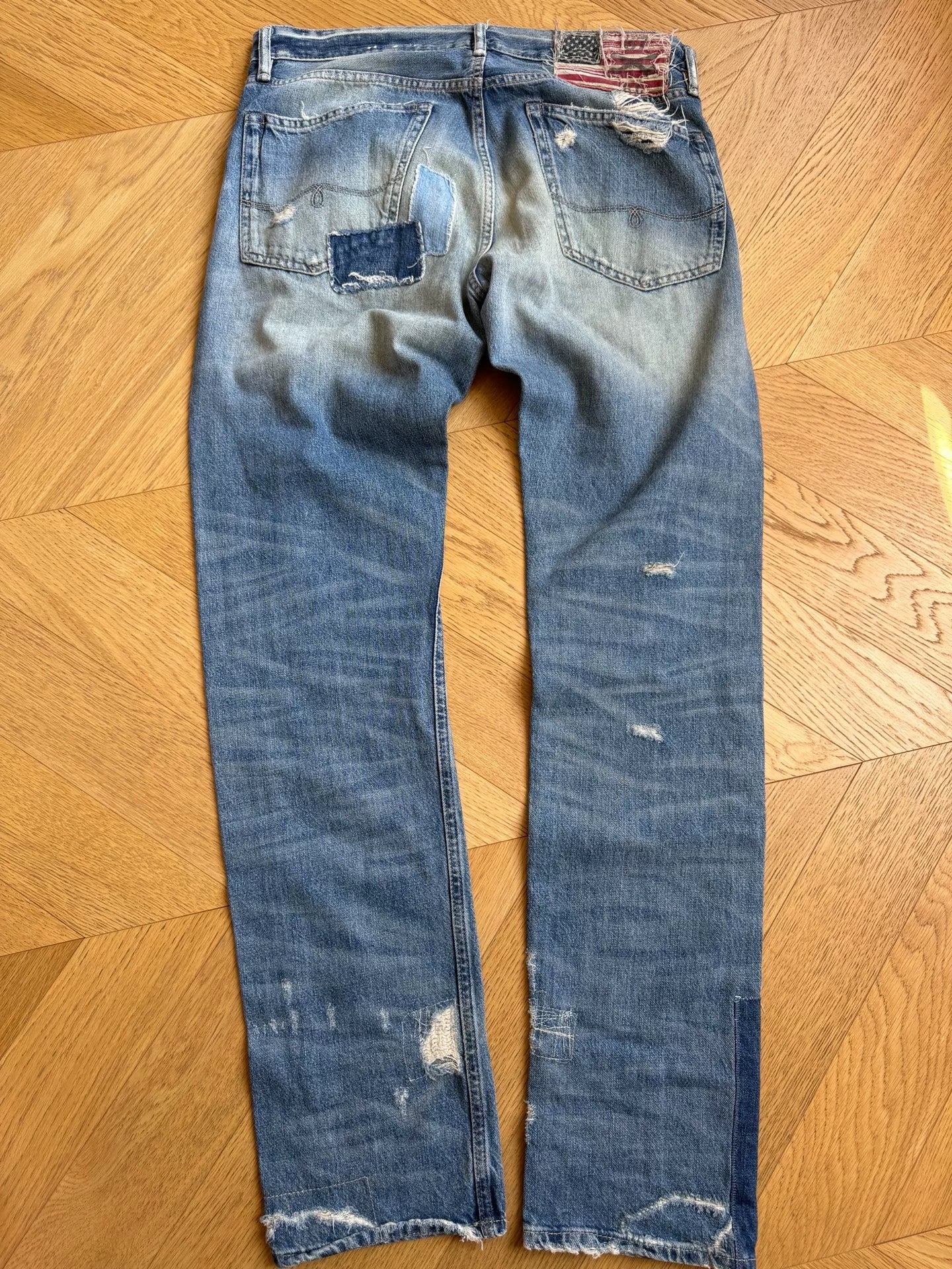 Vintage Wash Patchwork Denim Jeans