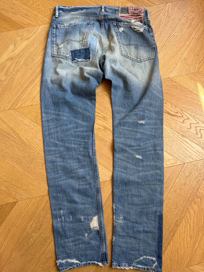 Vintage Wash Patchwork Denim Jeans