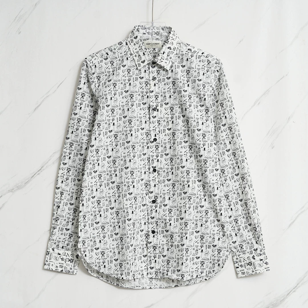 Saint Laurent Men's Graphic Print Cotton Shirt