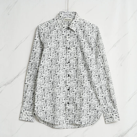 Saint Laurent Men's Graphic Print Cotton Shirt