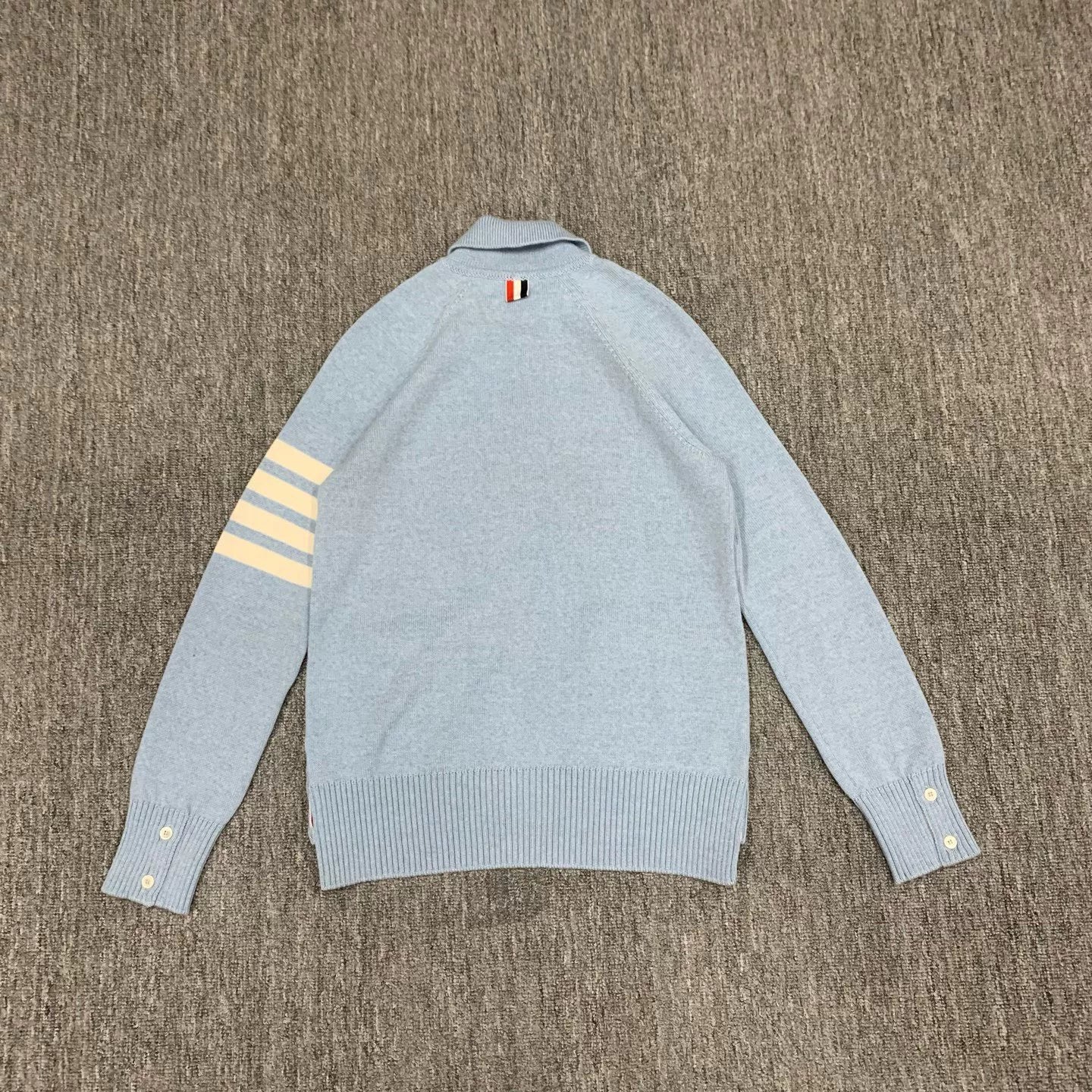 thom browne light blue striped wool cardigan