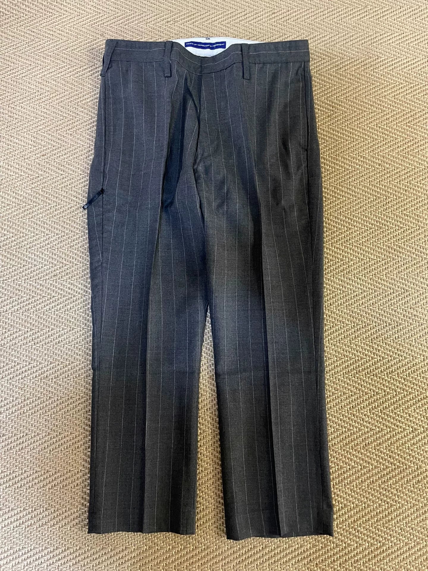 vanquish & fragment gray wool striped pants
