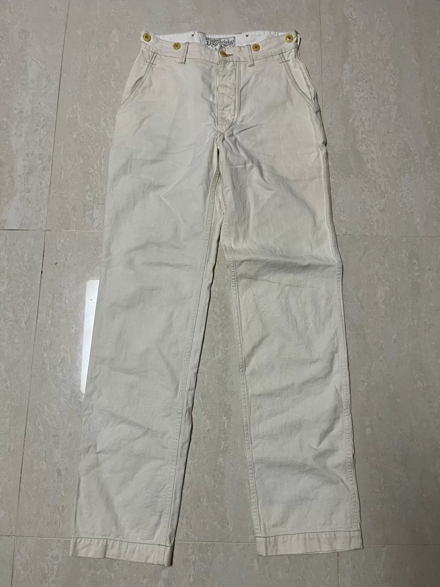 Freewheelers White Mid-rise Straight Leg Pants