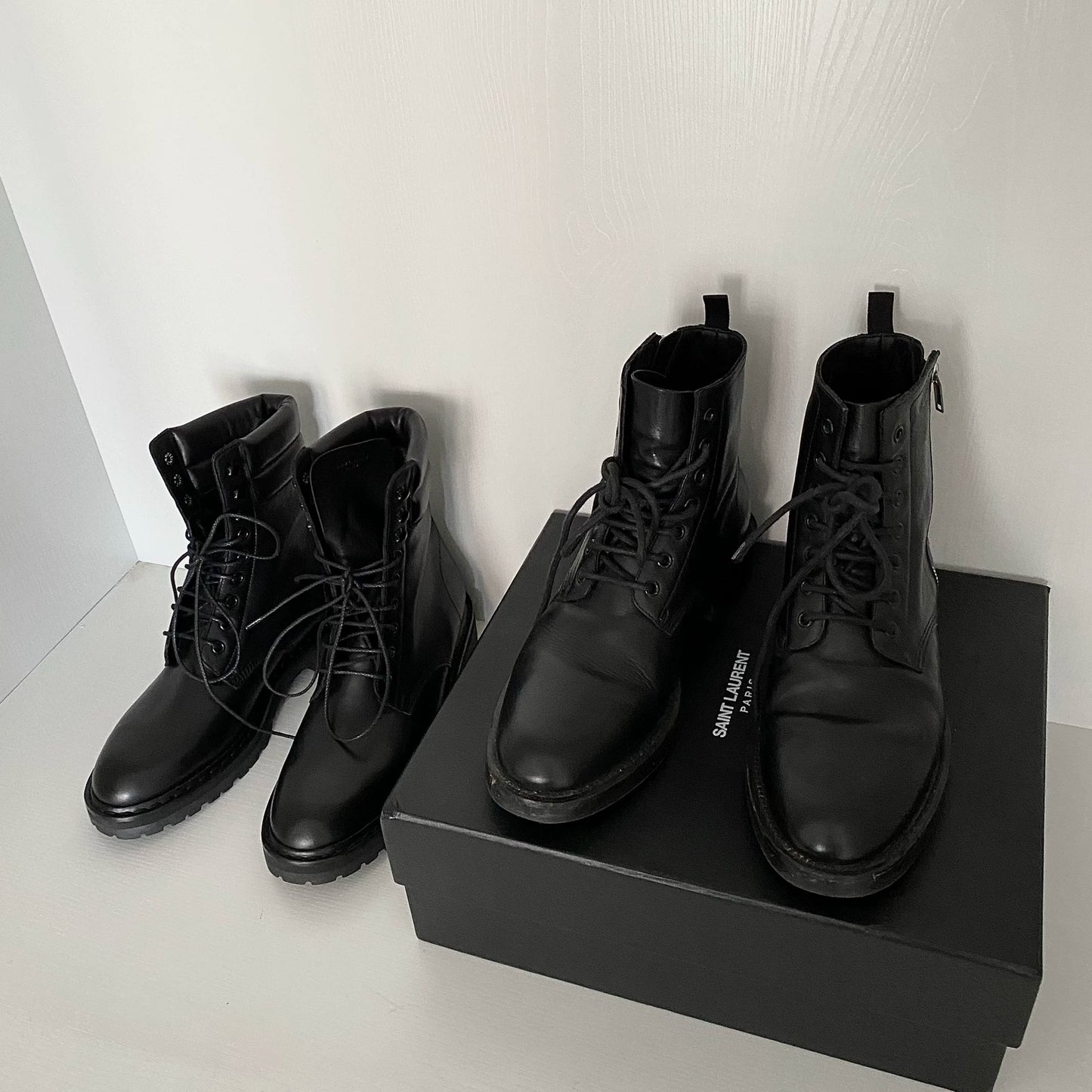 saint laurent black military zip boots