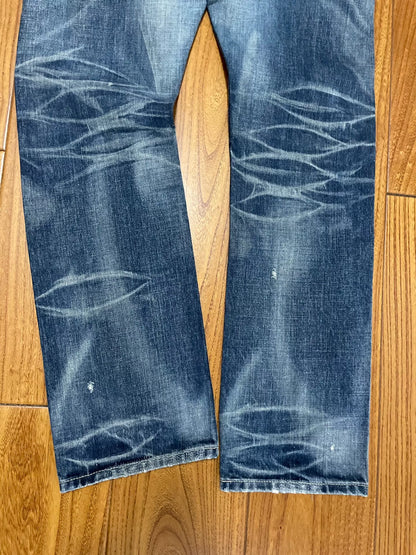 distressed vintage wash denim pants