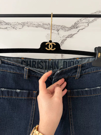 dior blue denim wide leg trousers