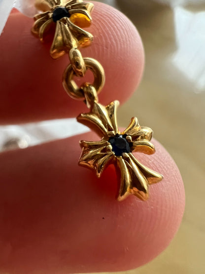 Chrome Hearts 22k Gold Blue Diamond Triple Stud Earrings