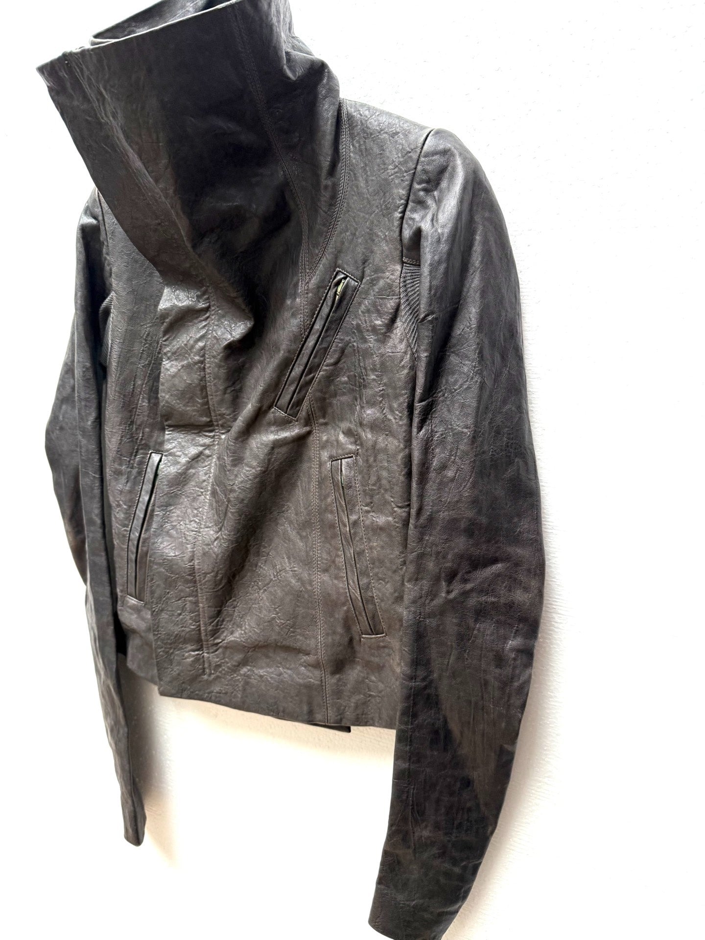 Rick Owens Crinkled Leather Biker Jacket