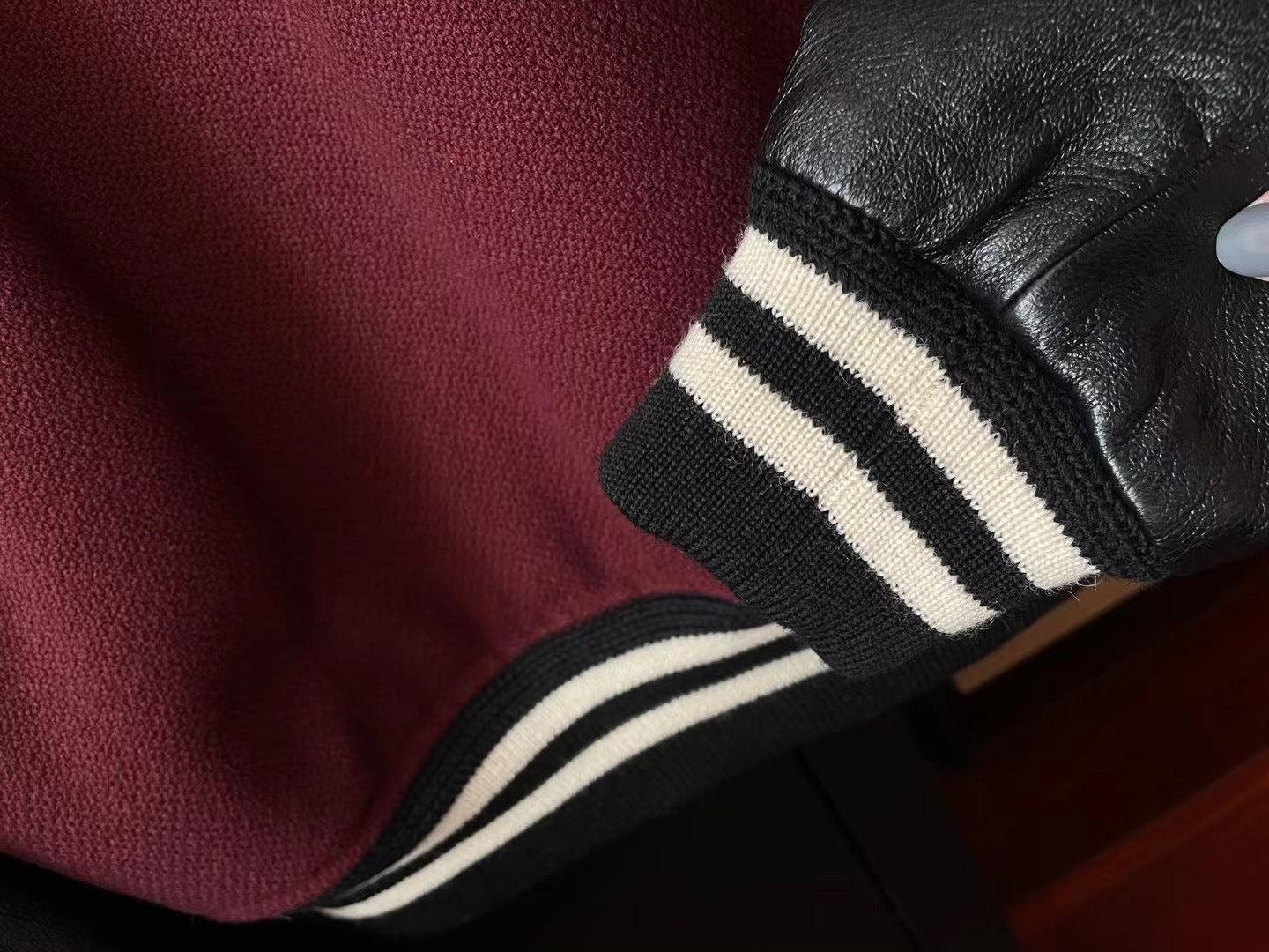 Saint Laurent Maroon Leather Sleeve Varsity Jacket