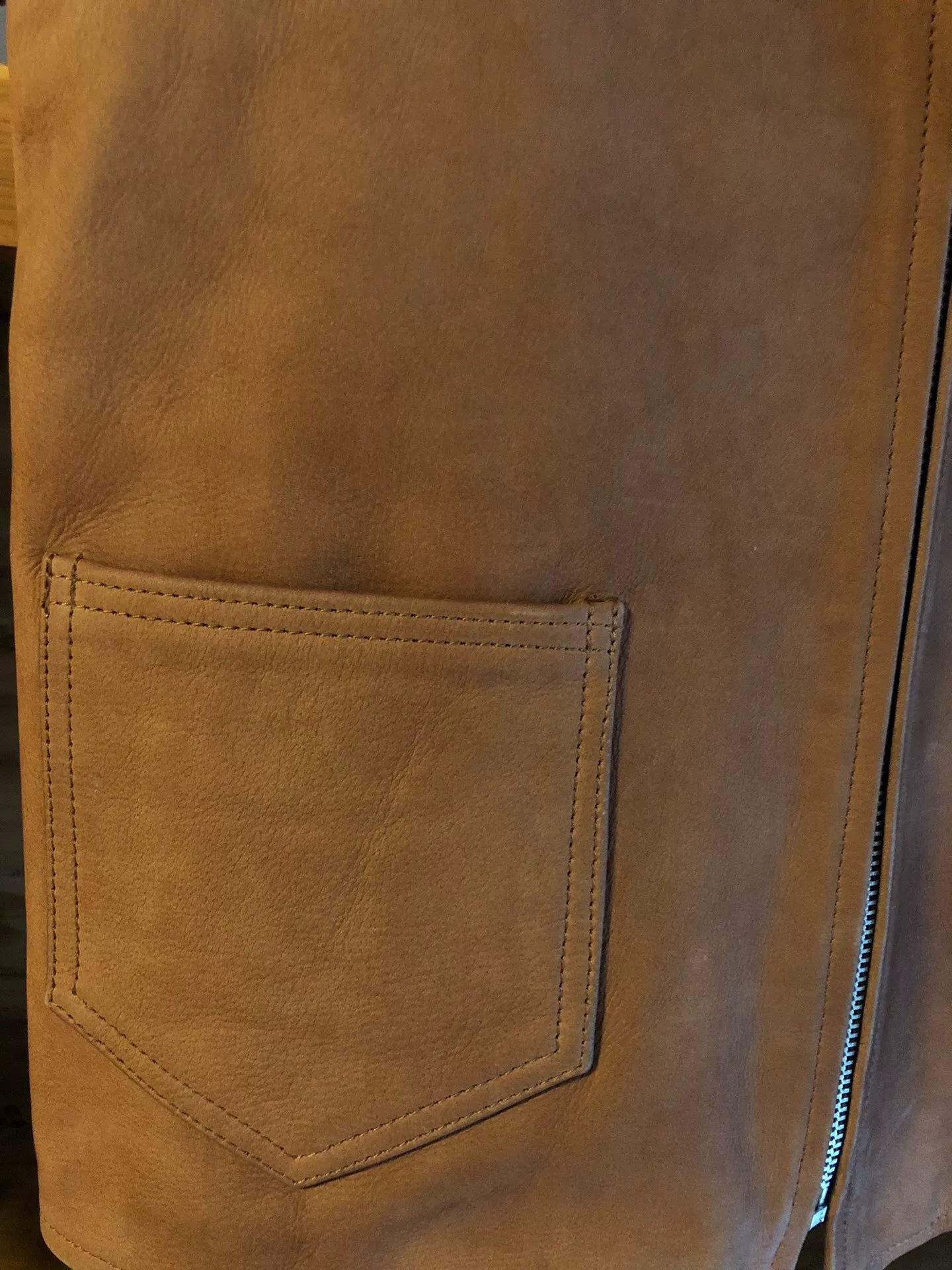 cootie leather utility vest in golden brown