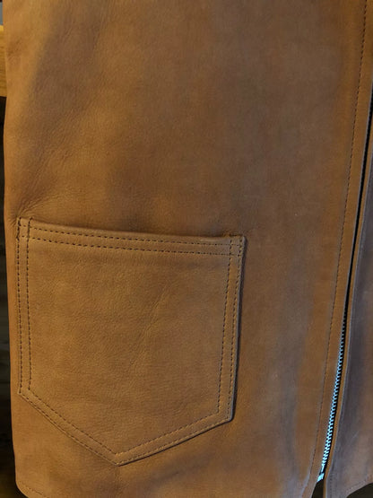 cootie leather utility vest in golden brown
