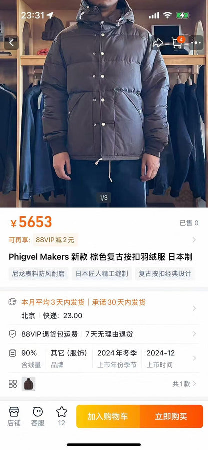 phigvel makers down jacket with buttons