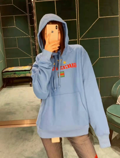 gucci blue logo hoodie with drawstrings