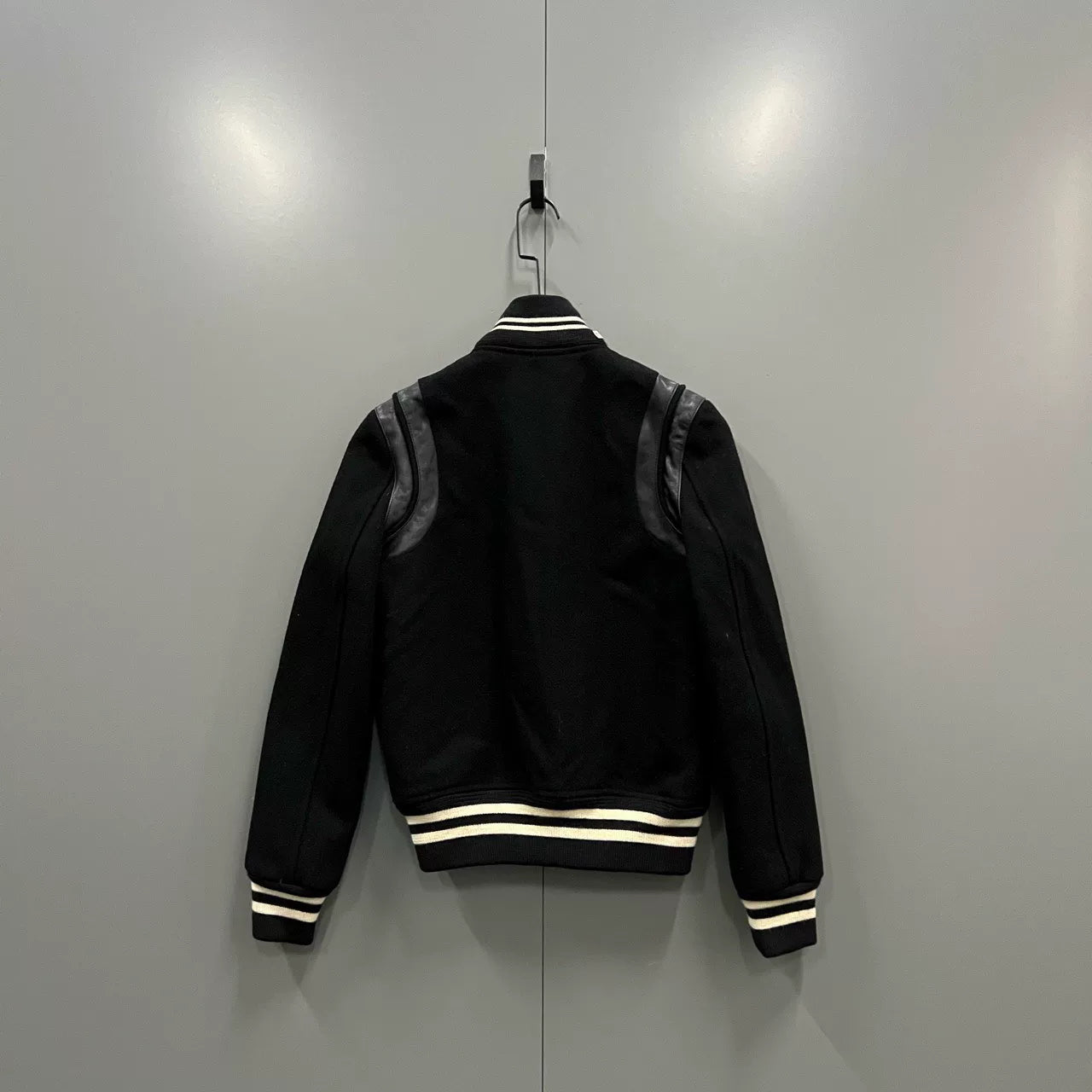 Saint Laurent Black Leather Patch Baseball Jacket