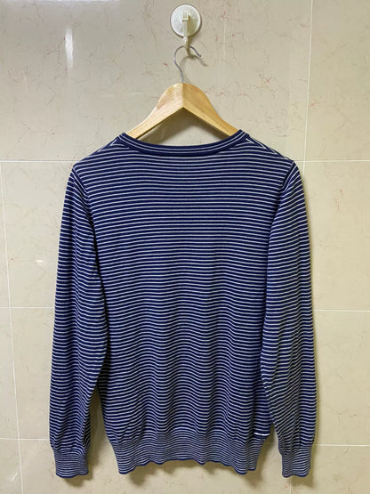 navy striped crewneck sweater for casual wear