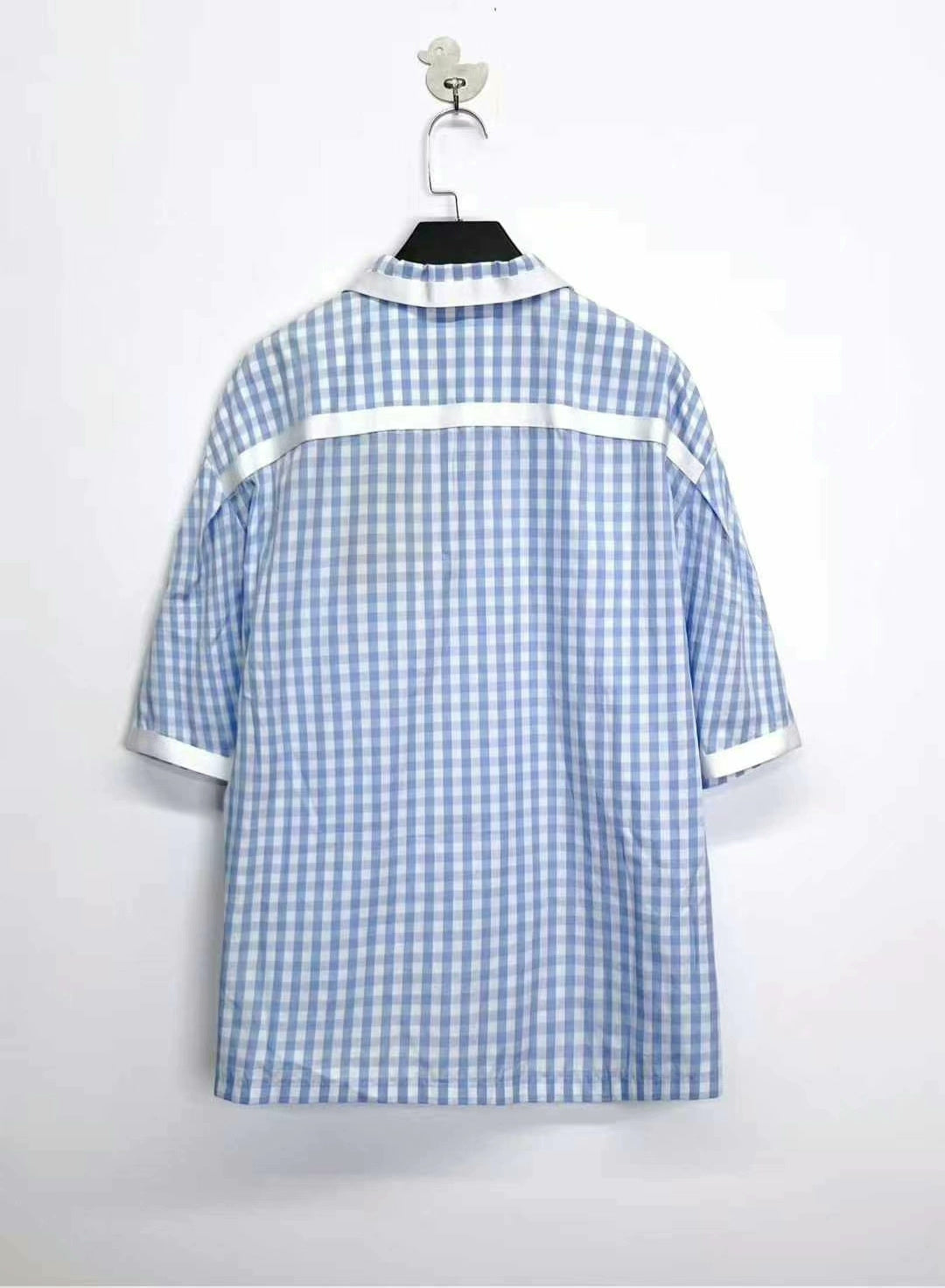 burberry blue and white check short sleeve shirt