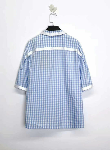 burberry blue and white check short sleeve shirt