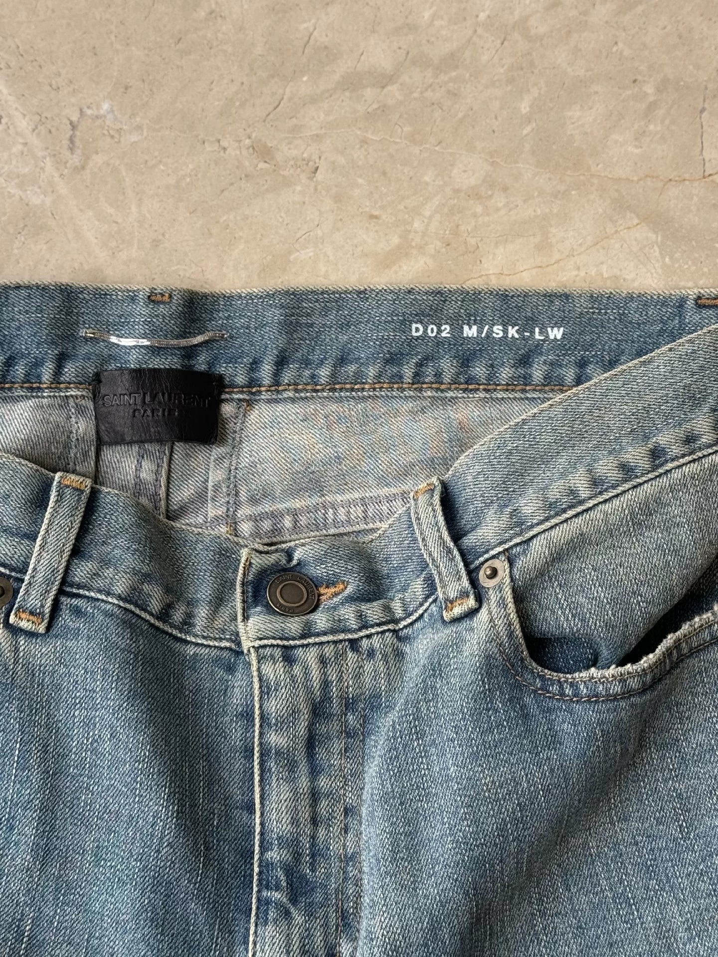 YSL Men's Washed Blue Ripped Jeans