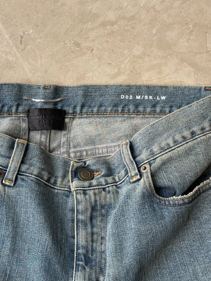 YSL Men's Washed Blue Ripped Jeans