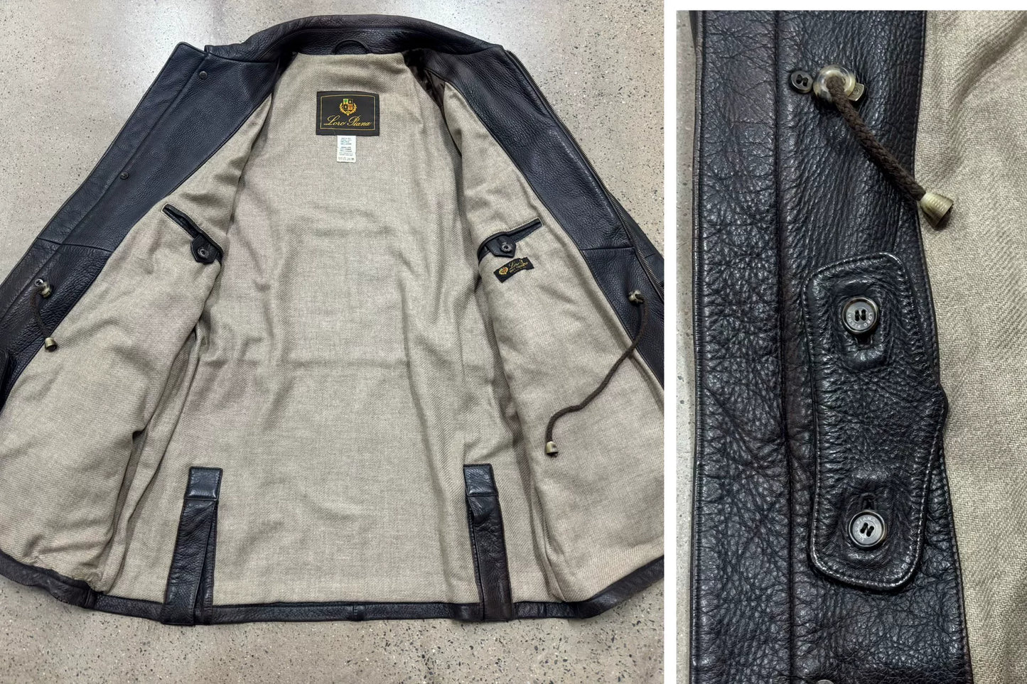 luxurious dark leather jacket with cashmere lining