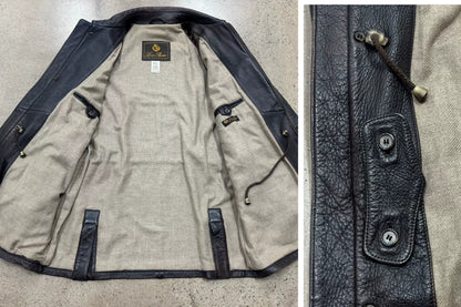 luxurious dark leather jacket with cashmere lining