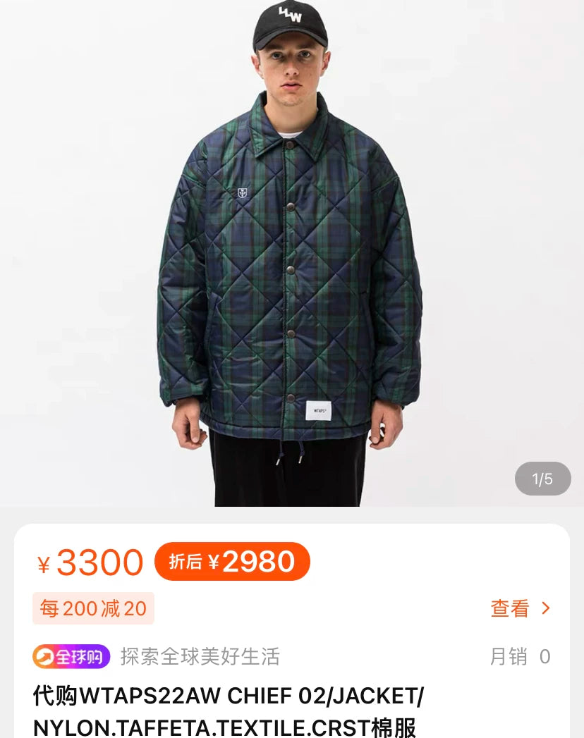 WTAPS 22AW CHIEF Plaid Puffer Jacket