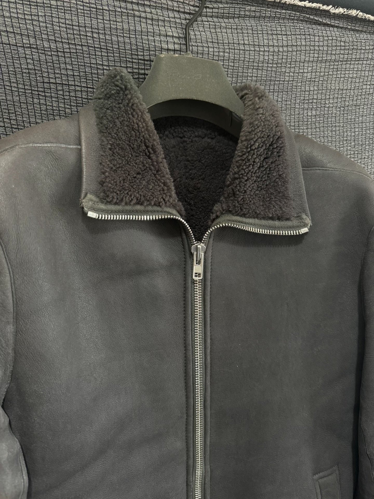rick owens leather jacket with shearling collar