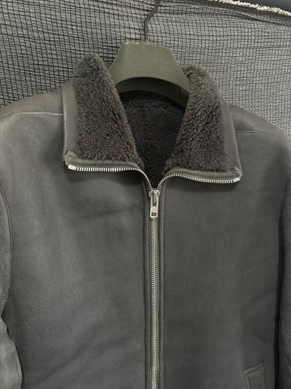 rick owens leather jacket with shearling collar