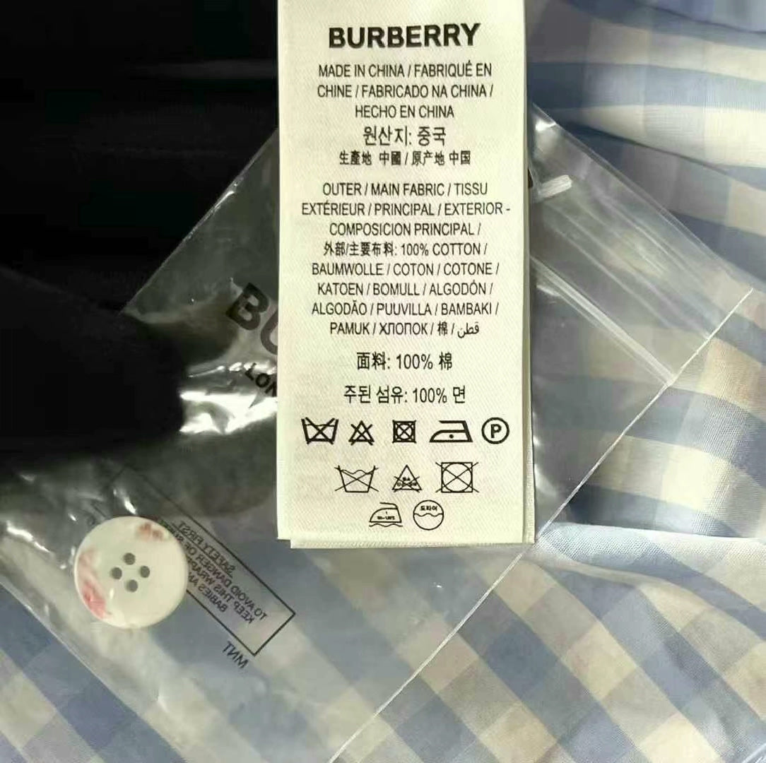 burberry blue and white check short sleeve shirt