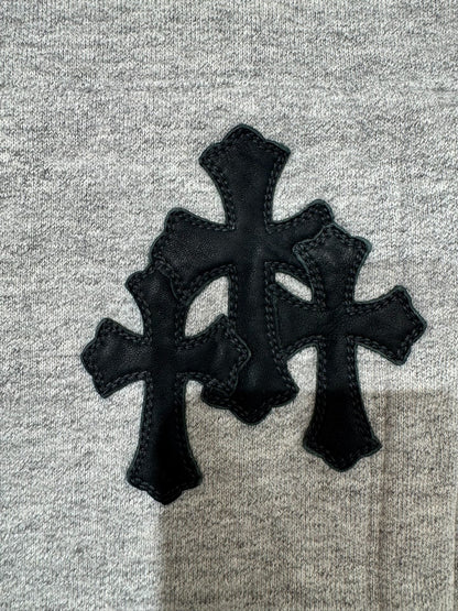 gray chrome hearts hoodie with cross detail