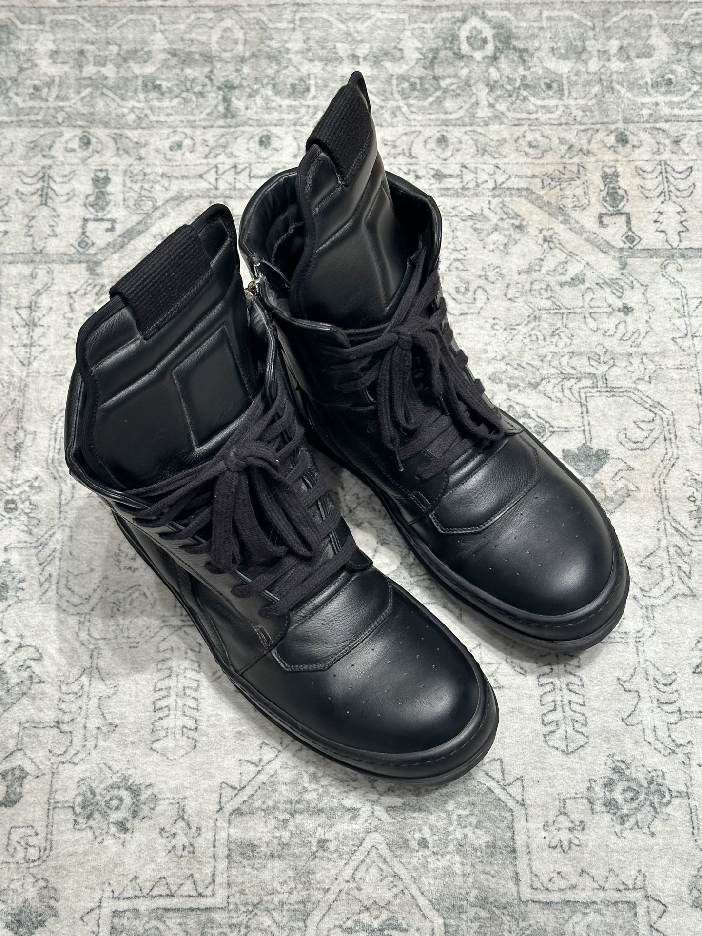 Rick Owens Inverted Triangle Black Leather Boots