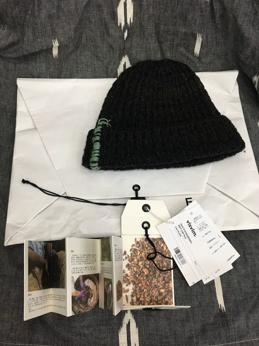 visvim black knit cap with mud dye technique