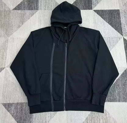 black oversized hoodie with double zipper