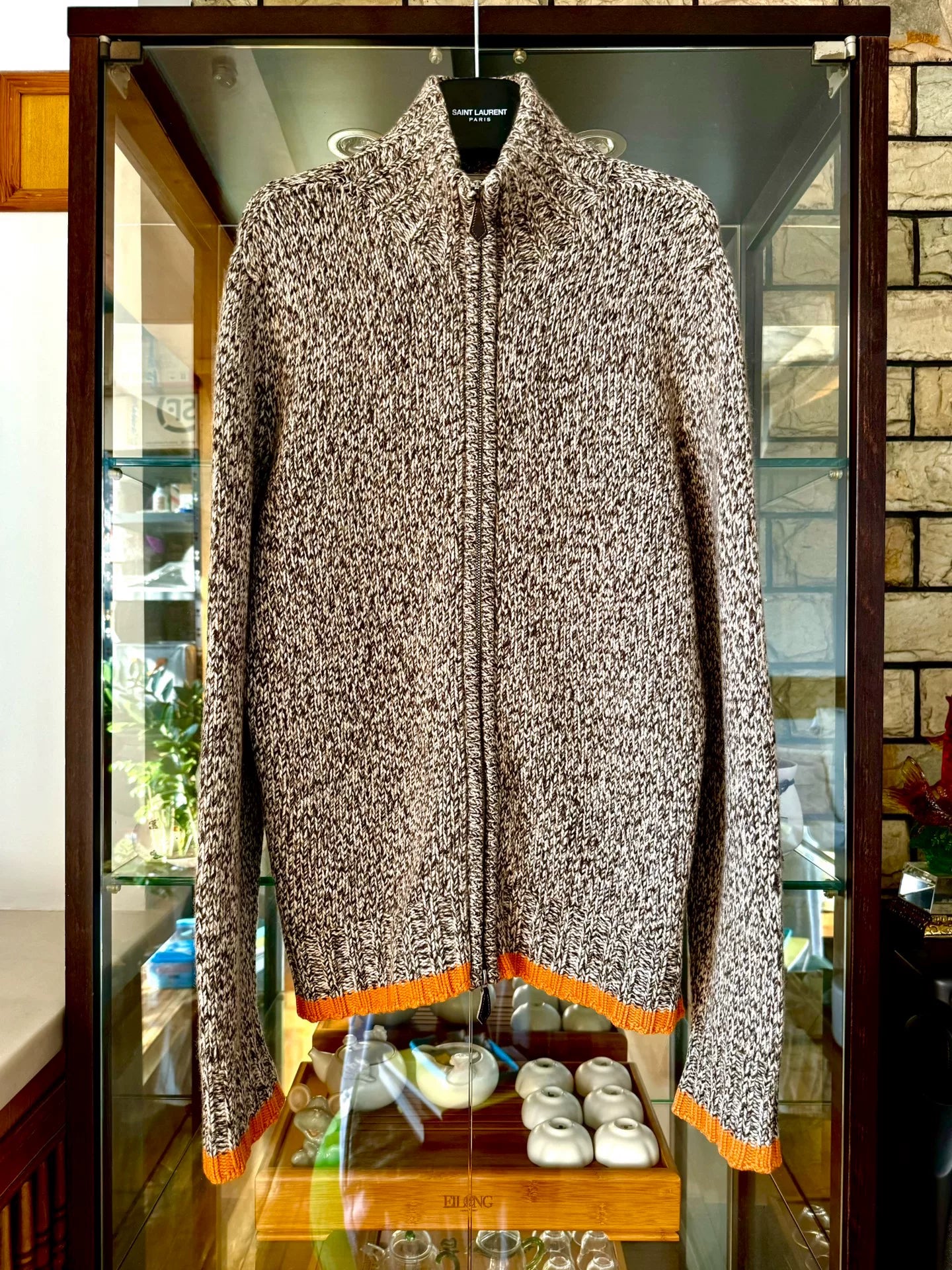 hermes gray orange cashmere high-neck sweater