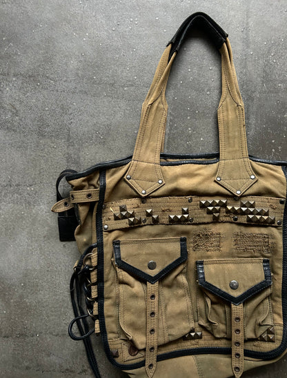 KMRII Studded Drawstring Denim Tote Bag