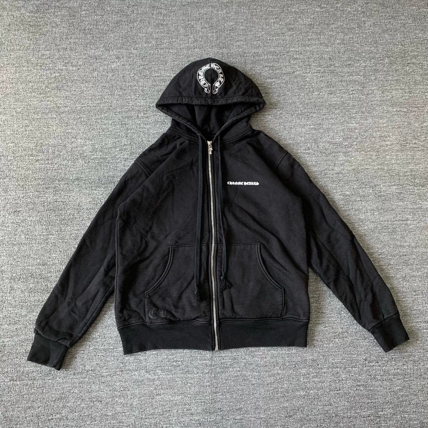chrome hearts black zip-up hoodie with logo