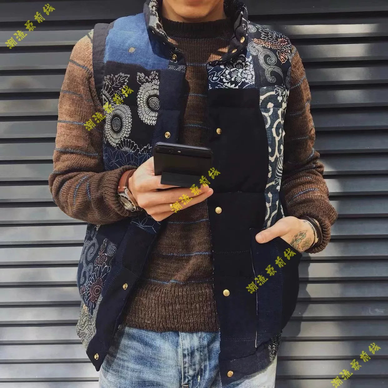 visvim insulator down vest kofu indigo pattern