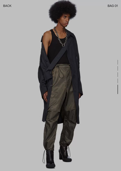 drawstring tactical cargo pants in army green