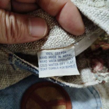 handmade patchwork cotton-linen shorts