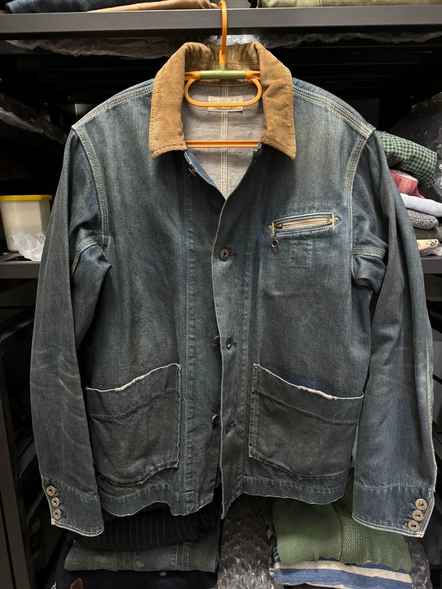 RRL Vintage Style Denim Jacket with Brown Collar