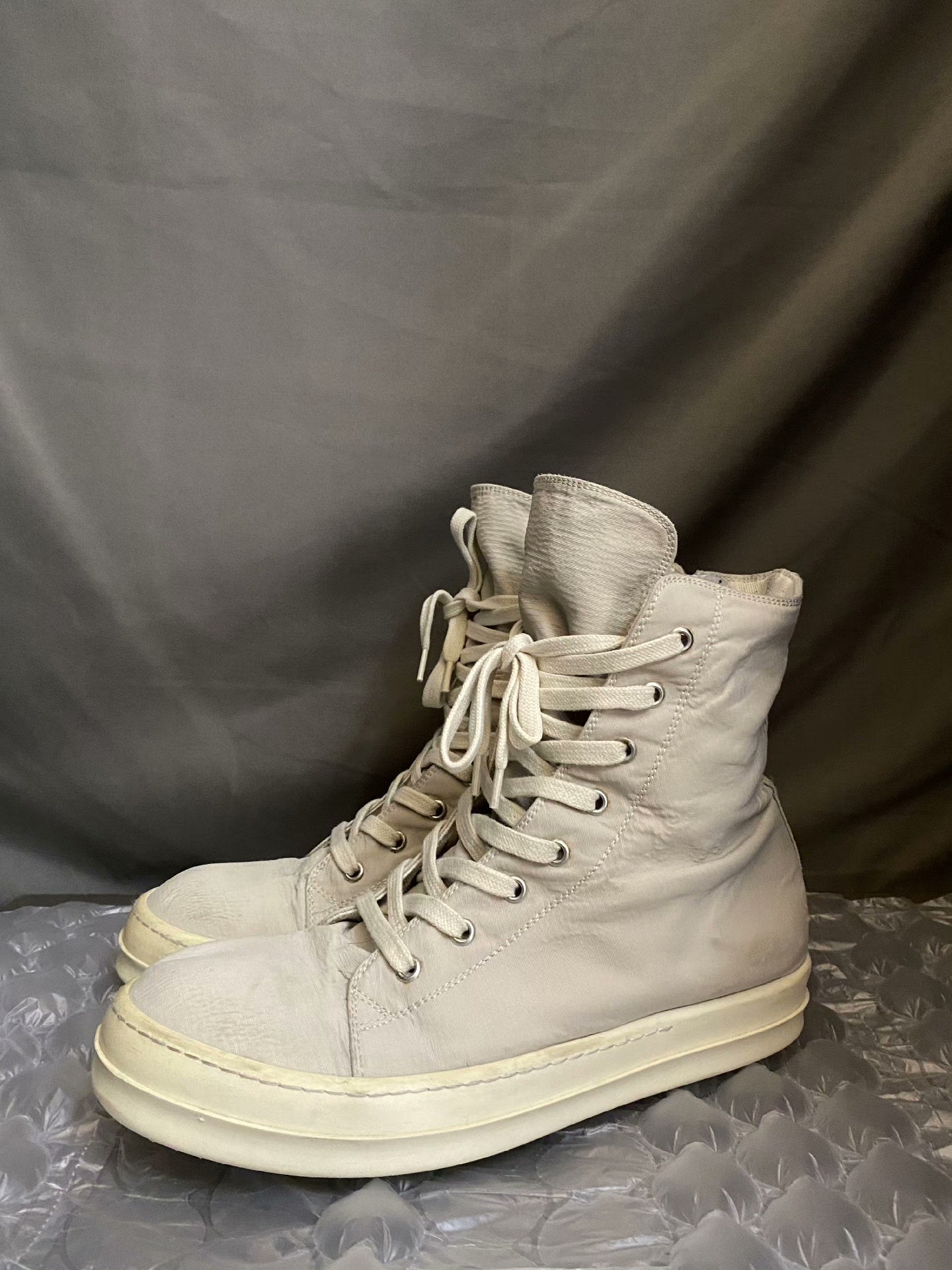 Rick Owens Milk White High-Top Sneakers
