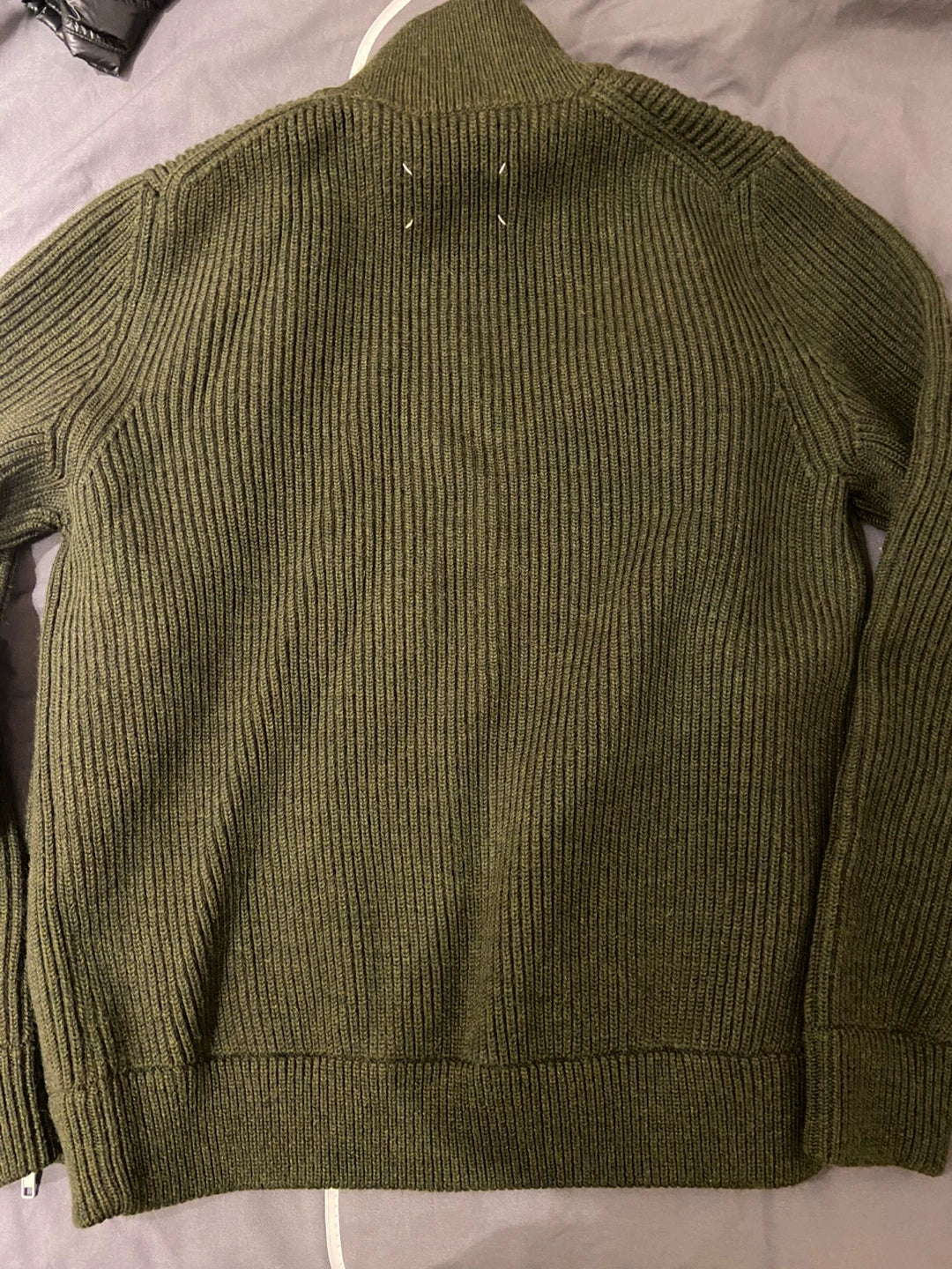 maison margiela green knitted zip cardigan