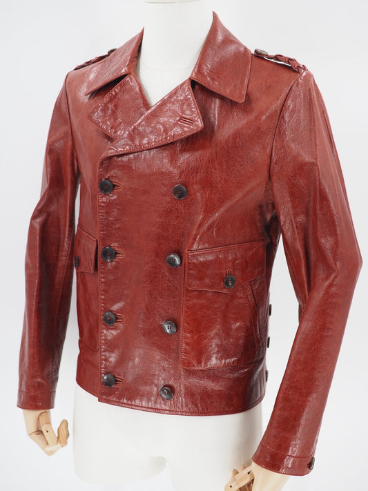 gucci double-breasted leather jacket in burgundy