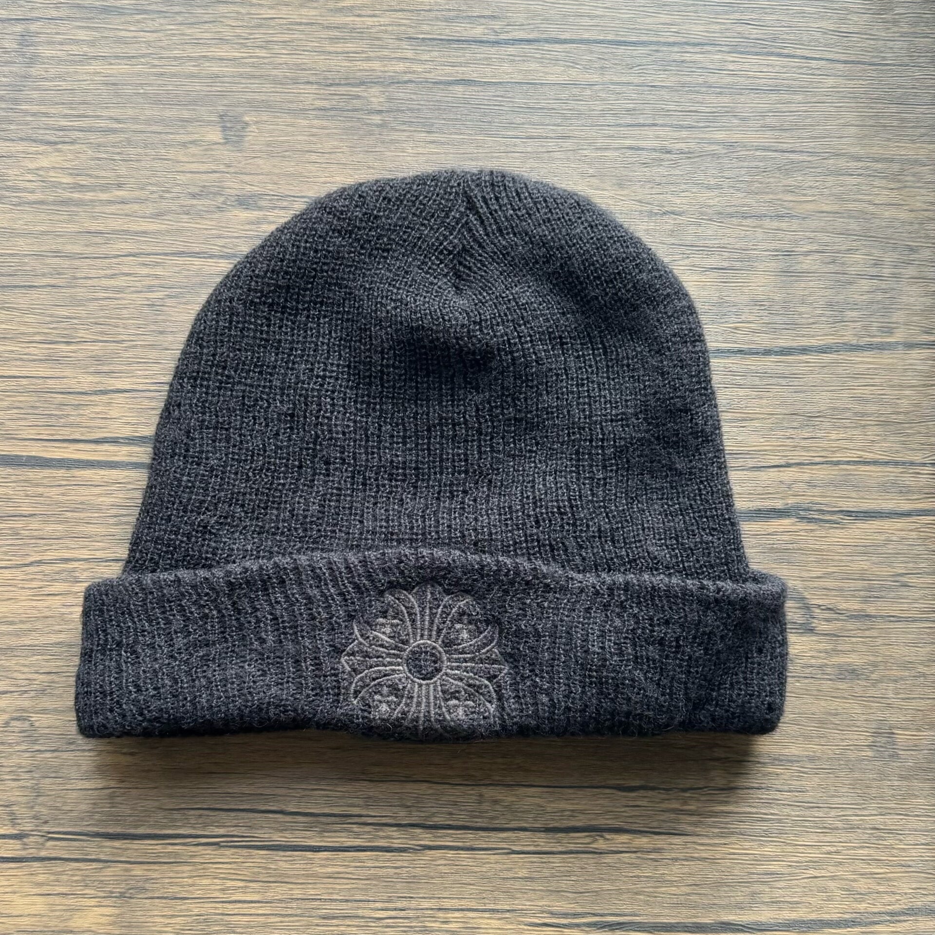 chrome hearts black embroidered knit beanie