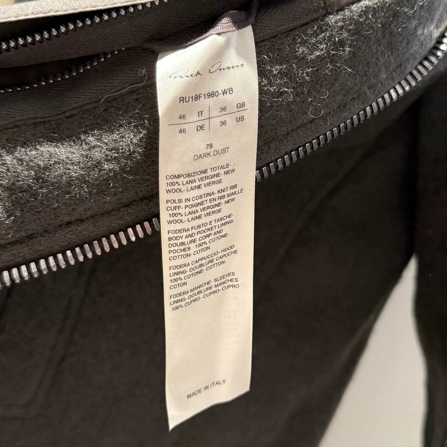 rick owens cashmere bomber coat in gray