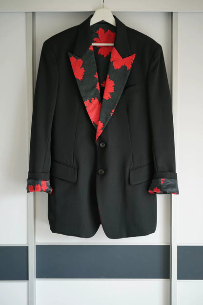 yohji yamamoto floral silk collar blazer