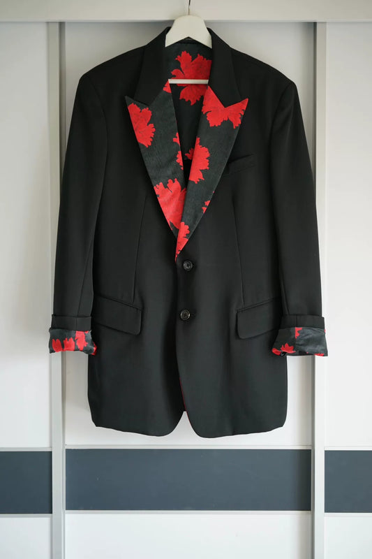 yohji yamamoto floral silk collar blazer