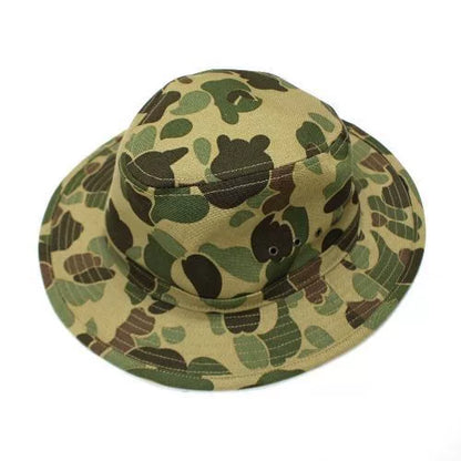 camo pattern wide-brim bucket hat