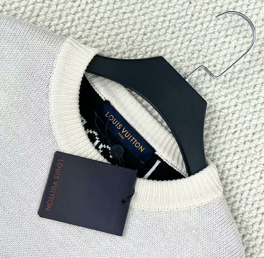 louis vuitton cream knit logo sweater