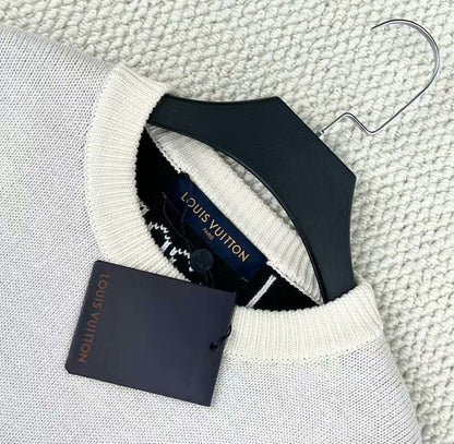 louis vuitton cream knit logo sweater